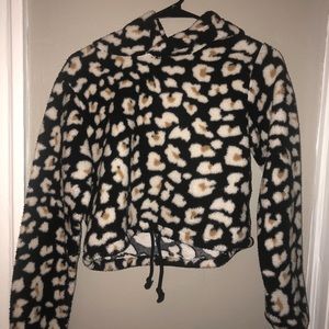 Leopard print crop fuzzy sweater